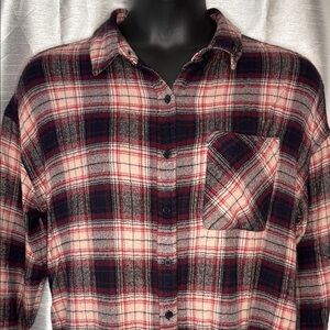 BP Oversized Plaid Flannel Button Down Long Sleeve Cotton Rayon Women’s M